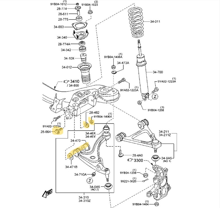 Alignment bolt set - Front lower arm front bush & Rear sub-frame rear - NC Alignment bolt set - Front lower arm front bush & Rear sub-frame rear - NC